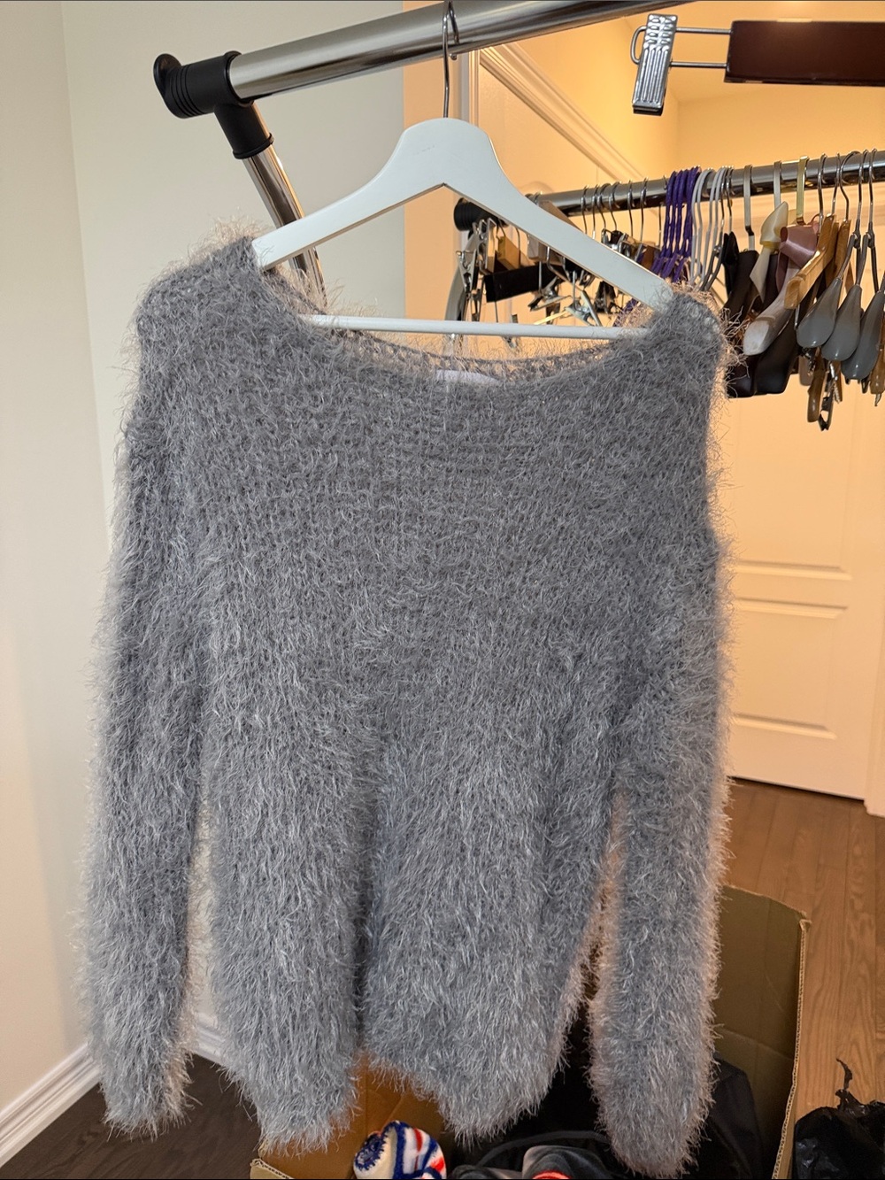 OAK + FORT Fuzzy Light Grey Crewneck Sweater